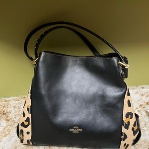 Coach black and leopard leather shoulder bag